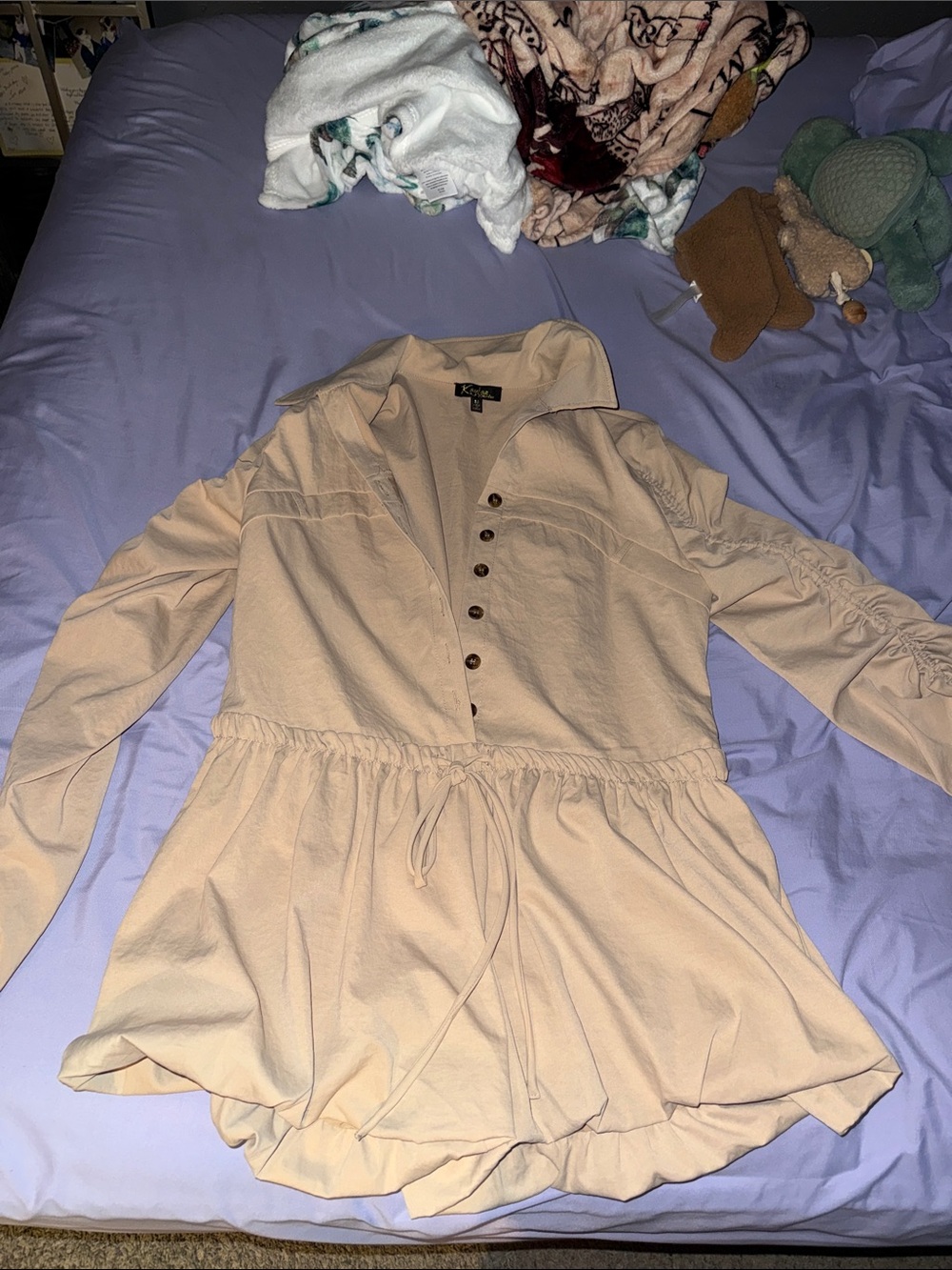 Beige Button-Front Peplum Tunic
